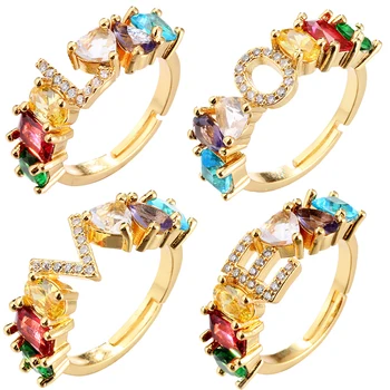 2021 Réz Színes Cirkon Levél Arany Gyűrű Női koreai Ékszerek Lányok Ajándék Ujját Luxus Meghatározott Mikro Egyengetni, Állítható gyűrű