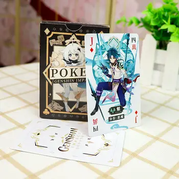 54 Db/készlet Anime Genshin Hatása Klee Kamisato Ayaka Póker Kártya Játék, Papír Kártya Party társasjáték Gyűjtemény játékok Ajándék