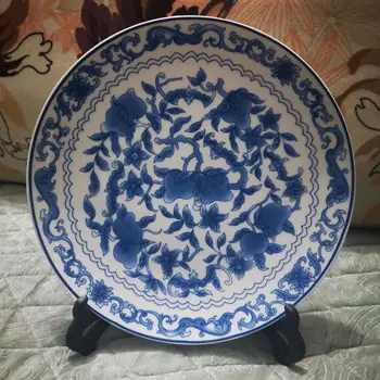 Gyönyörű Kínai kézzel készített kék-fehér porcelán tányér, virág minta, ami azt jelenti, gazdag, kedvező