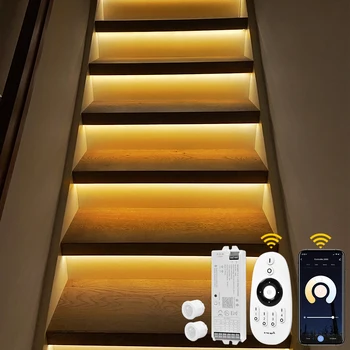 16 Lépéseket Meleg Fehér 0,5 M Lépcső mozgásérzékelő lámpa csík Tuya App WIFI LED Dimmer-Plug and Play