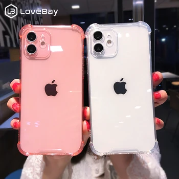 Lovebay egyszínű Ütésálló Páncél Védett Lencse Puha Telefon tok iPhone 11 12 13 Pro Max XR XS X Mini 7 8 Plusz SE 2020