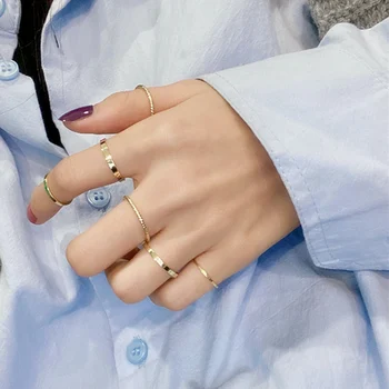 Minimalista Sima, Széles, Vékony Gyűrűk Set Női Divat Fém Geometria Kör alakú Gyűrű Közepén Ujját Csülök Gyűrűk Parti Ékszer