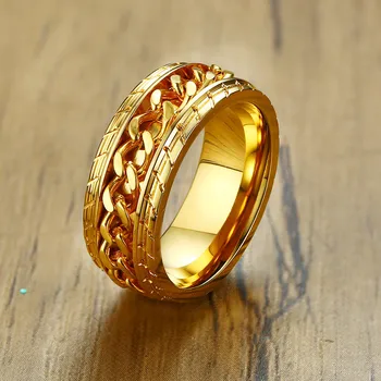 KOtik Új Divat Forgatható Láncszem Spinner Gyűrű, Arany Színű Rozsdamentes Acél Esküvői Gyűrű, Férfi Ékszer, Ajándék