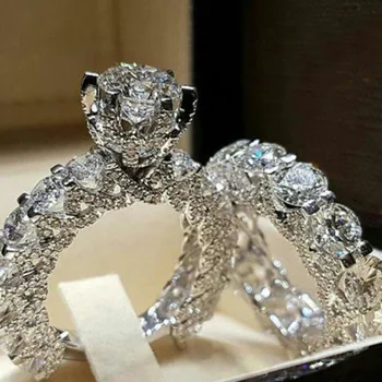 IPARAM Elegáns, Aranyozott Gyűrű Ékszer, Ezüst Színű Eljegyzési Gyűrűt Beállítva a Nők 2019 Divat Cirkon Kristály Ékszerek