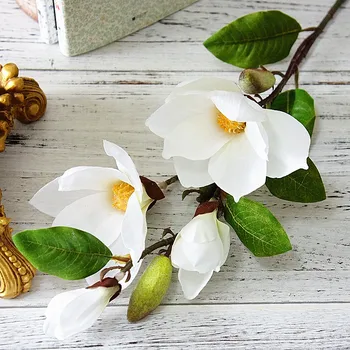 Luxus hosszú szár 4Heads Mesterséges Magnolia Virágos ág az otthoni Esküvői Dekoráció hamis Virágok, kert, dekoráció flores