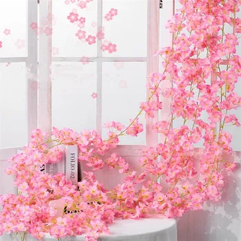 Mesterséges Rózsaszín Virág Virág Rattan Fali Dekoráció 2M 135 Fejét Hamis Virág Lóg Esküvői Dekoráció Garland Növény