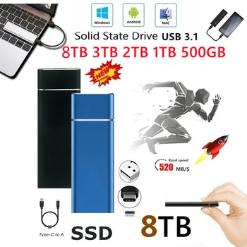 új 8TB 4 TB 3 tb-os 2 tb-os Külső, 1 tb-os SSD-Mobile ssd Merevlemez USB 3.1 Külső SSD Typc-C Hordozható Merevlemez ssd