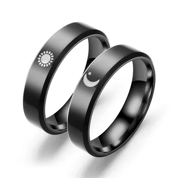 2db Nap S a Hold Pár Gyűrűk Szerető-Fekete, Rozsdamentes Acél Gyűrű, Nők, Férfiak, Esküvői Unisex Gyűrű Valentin Napi Ajándékok
