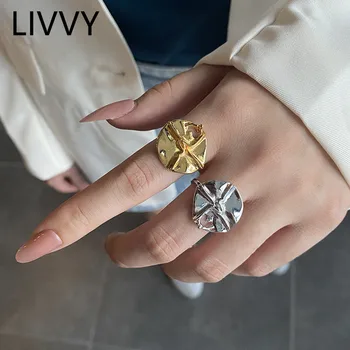 LIVVY 2021 Új Szabálytalan Geometriai Nyitva Állítható Összecsukható Ezüst Színű Gyűrű A Nők Vintage Temperamentum, Ékszerek, Ajándékok