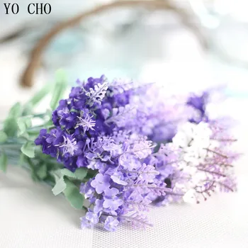 YO CHO 10 Fej Mesterséges Levendula lakberendezési Kiegészítők Selyem Virág Csokrok, Esküvői Dekoráció, 1 Csokor Mini Levendula