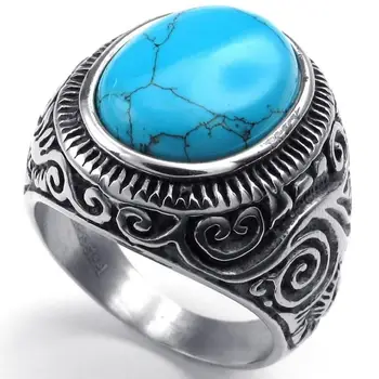 Faragott Gyűrű Retro Természetes Fény Kék Kő Férfi Gyűrű Divat Medál Alkalmi Parti Ékszer Ajándék