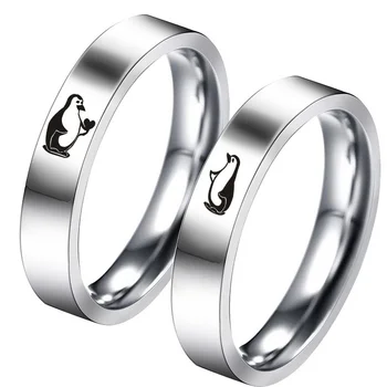 2022 Új, Rozsdamentes Acél Gyűrű, 4mm Pár Gyűrű Pingvin Hangulat Pár Gyűrű Ezüst Ékszer eljegyzési Gyűrűk Pároknak