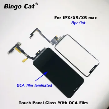 5db LCD érintőképernyő Digitalizáló Első Üveg Lencse Külső Panel OCA Film Hosszú Flex Nem Hegesztés Forrasztás iPhone X XS max