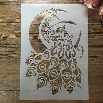 A4 29cm Mandala Páva Hold DIY Rétegződés Stencil Falon Festmény Scrapbook Színezés Dombornyomás Album Díszítő Sablon