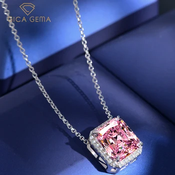 GICA GEMA 925 Sterling Ezüst 10*11mm Rózsaszín Magas Szén-dioxid-Gyémánt 43 cm Medál Nyaklánc Női Csillogó Esküvői Finom Ékszerek
