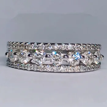 6.5 mm Széles Tömör 925 Ezüst Gyűrű Női Cirkónium-oxid Gyűrű Fehér Arany Esküvői Esküvő, Eljegyzés, Trendi Ékszerek Bijoux Femme