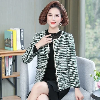 Elegáns, Karcsú Tweed Kabát Női Őszi egysoros Rövid Kabát Gyapjúból Office Lady Anya Plus size 5XL Outwear Hölgyek