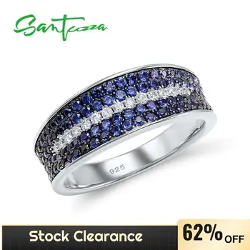 SANTUZZA Ezüst Gyűrű Női 925 Sterling Ezüst Divat Kerek Gyűrű Női Kék Nano Cirkónia Trendi Parti Ékszer