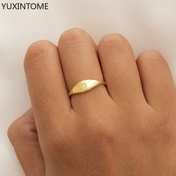 Minimalista Arany Színű Kristály Gyűrű Trendi Geometriai Kör alakú Gyűrű a Nők 24 karátos Arany Csillag, Gyűrű Női Esküvői Ékszerek