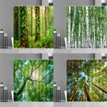 A Természet, Erdő Táj Zöld Növények Cane Szőlő Fürdőszoba Decor Zuhanyzó Függöny Dzsungelből Táj Vízálló Fürdő Függöny Képernyő