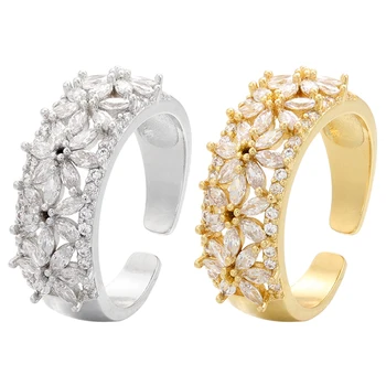 ZHUKOU arany ezüst színű virág gyűrű a nők cirkónia kristály Friss elegáns női gyűrű divat ékszerek nagykereskedelmi VJ313
