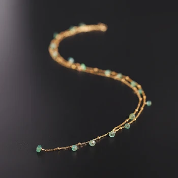 DAIMI DRÁGAKÖVEK Smaragd Nyakék Természetes Női 14K Arany Tele van Tassel Kulcscsont Pulóver Lánc