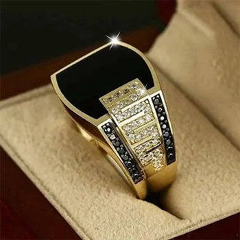 Férfi Arany Fekete Drágakő Gyűrű 18K Sárga Arany Természetes Gyémánt Eljegyzési Gyűrű, Szülinapi Parti Üzleti Utazási Jó Barát Ajándék