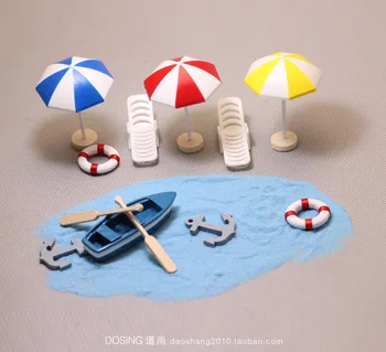 tündér kert, Mini Kiegészítők Dekoráció Modell Aranyos Tengerparti strand Figura kis hajó nap esernyő, Díszek, Játékok Gyerekeknek