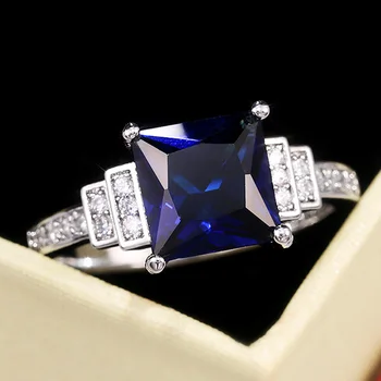 Huitan Nemes Kék Hercegnő Vágott Női Gyűrű Elegáns Hölgy Esküvő, Eljegyzés, Buli, Divat Gyűrű, Ékszerek, Évfordulós Ajándék Szerető