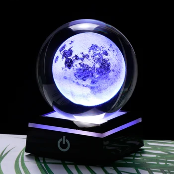 3D Hold kristálygömb LED Alap Lézer Gravírozott Üveg Földgömb lakberendezési Kristály Kézműves Gömb Dísz 8cm