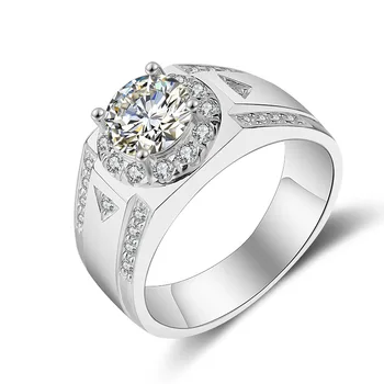 14K Fehér Arany Szimulált Gyémánt Gyűrű A Férfiak 1.4 ct AAA Cirkon Eljegyzés Esküvői Zenekar Gyűrűk Férfi Fél Jól Ékszerek Ajándékok