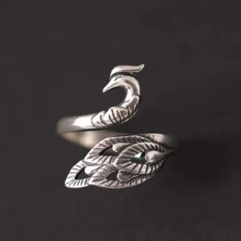 Évjárat Fekete Ezüst Színű Páva Főnix Madár Gyűrű a Nők Mérete Állítható, Rozsdamentes Acél Gyűrű, Bohém Stílusú Női Ékszerek