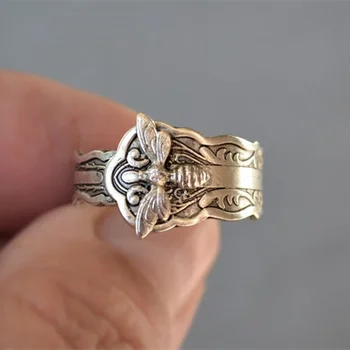 Új Kreatív Méh Gyűrű Retro 925 Ezüst Geometriai Hullámos Rovar Gyűrűk Női Bohém Ékszerek, Ünnep, Ajándék, Méret 6-10