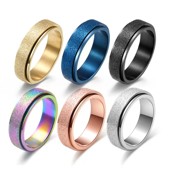 6mm Spinner jegygyűrűt a Nők a Férfiak Stressz Kiadás Forgatható Homokfúvással Rozsdamentes Acél Zenekarok Alkalmi Farok Gyönyörű Gyűrű