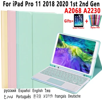 Esetben a Touchpad Keyboard For iPad Pro 11 2018 2020 1. 2. Generációs A2068 A2230 Levehető Vezeték nélküli Bőr borítású Shell