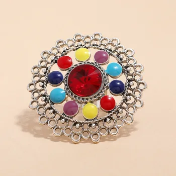 Új Vintage Bohém Geometriai Ujj Gyűrű Női Színes Zománc Kerek Virág Gyűrű, Esküvői Buli Egyszerű Ékszer Ajándék