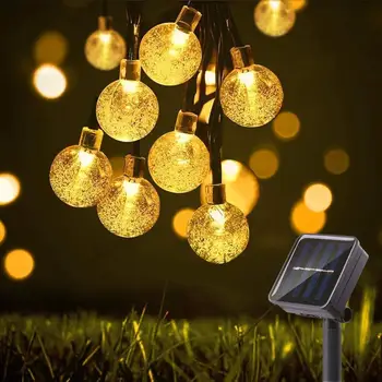 8 Módok Napelemes Lámpa Kristály gömb LED String Fények Tündér Fény Füzér Karácsonyi Party, Vízálló, Kültéri Dekoráció 5M/7M