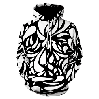 Férfi kapucnis 3D-s fekete-fehér vertigo kapucnis ifjúsági laza alkalmi sportruházat, tavaszi, őszi kabát streetwear