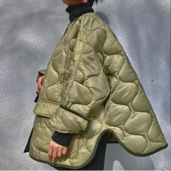 Y2K 2022 Őszi Téli Divat Steppelt Kabát Zubbonyok Hosszú Ujjú Meleg Női Téli kabát, Zöld Laza Laza Laza Párnázott