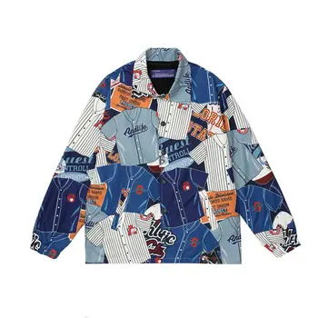Európai, Amerikai stílusú szórakoztató divat márka minden tájáról nyomtatása kabát dzseki férfi őszi Utcai trend laza Hajtóka Baseball Dzseki