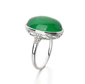 Régi Klasszikus Intarziás Zöld Természetes Kő Hölgyek Eljegyzés, Évforduló High-End Gyűrű Ékszer