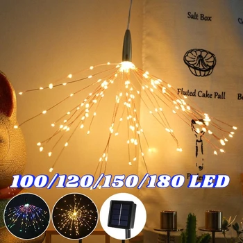 100/120/150/180 LED Napelemes Tündér égők Starburst Tűzijáték Karácsonyi String Fények, Összecsukható Garland Kerti Dekoráció