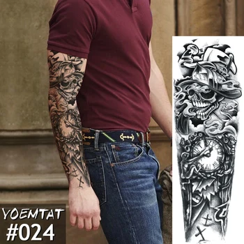 Új 1 Darab Ideiglenes Tetoválás Matrica Koponya óra Teljes Virág Tetoválás a Karján Body Art Nagy Nagy Kamu Tetoválás Matrica