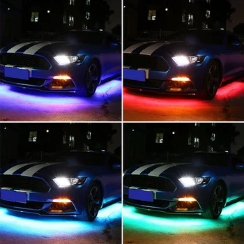 Autó Underglow Neon Akcentussal Szalag Lámpa Készlet 8 Szín, Hang Aktív Funkció APP/Távirányítóval 4db LED Underbody Rendszer, Világos Szalag