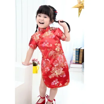 2017-re Új Kínai Qipao Ruhák lány Rövid Ujjú esküvői ruha kiváló Minőségű Gyermekek Nyári Ruhák