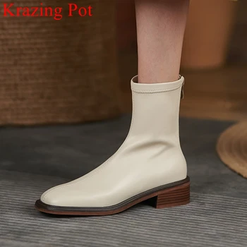 Krazing Pot nagy méret 43 magas minőségű orvosi sarkú modern csizma téli cipő zipzár elegáns szilárd office lady divat boka csizma