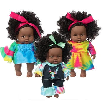 8 Inch 20CM Afrikai Fekete Baba Újjá Született Aranyos, Göndör Fekete Baba,tartalmazzák a Haj Zenekar, Ruha, Ruhák,Ajándék Lányoknak 3 éves kortól