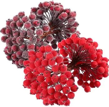 40pcs Mini Mesterséges Piros Karácsonyi Berry Élénk Holly Bogyók művirágok Dupla Fej karácsonyfa Díszítés