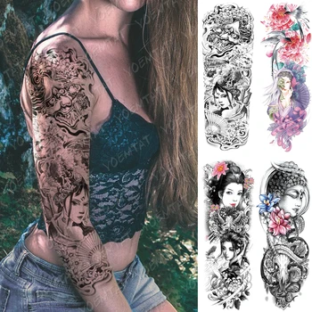 Nagy Kar Hüvely Tetoválás Gésa Szépség Démon Vízálló Ideiglenes Tatto Matrica Buddha Body Art, Tele Hamis Tetoválás A Nők, Férfiak