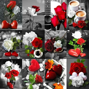 Új Rózsa Virág Teljes Kör Gyémánt Festmény Hímzés Szerelmes Szív Kép Strassz Gyémánt Festmény Mozaik Kézzel Készített Ajándék
